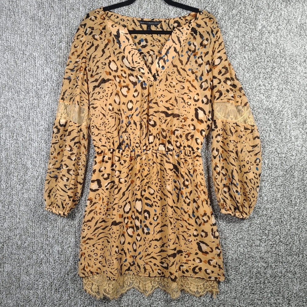 WHBM Dress Leopard Print Lace Trim Chiffon Boho Women Size 6